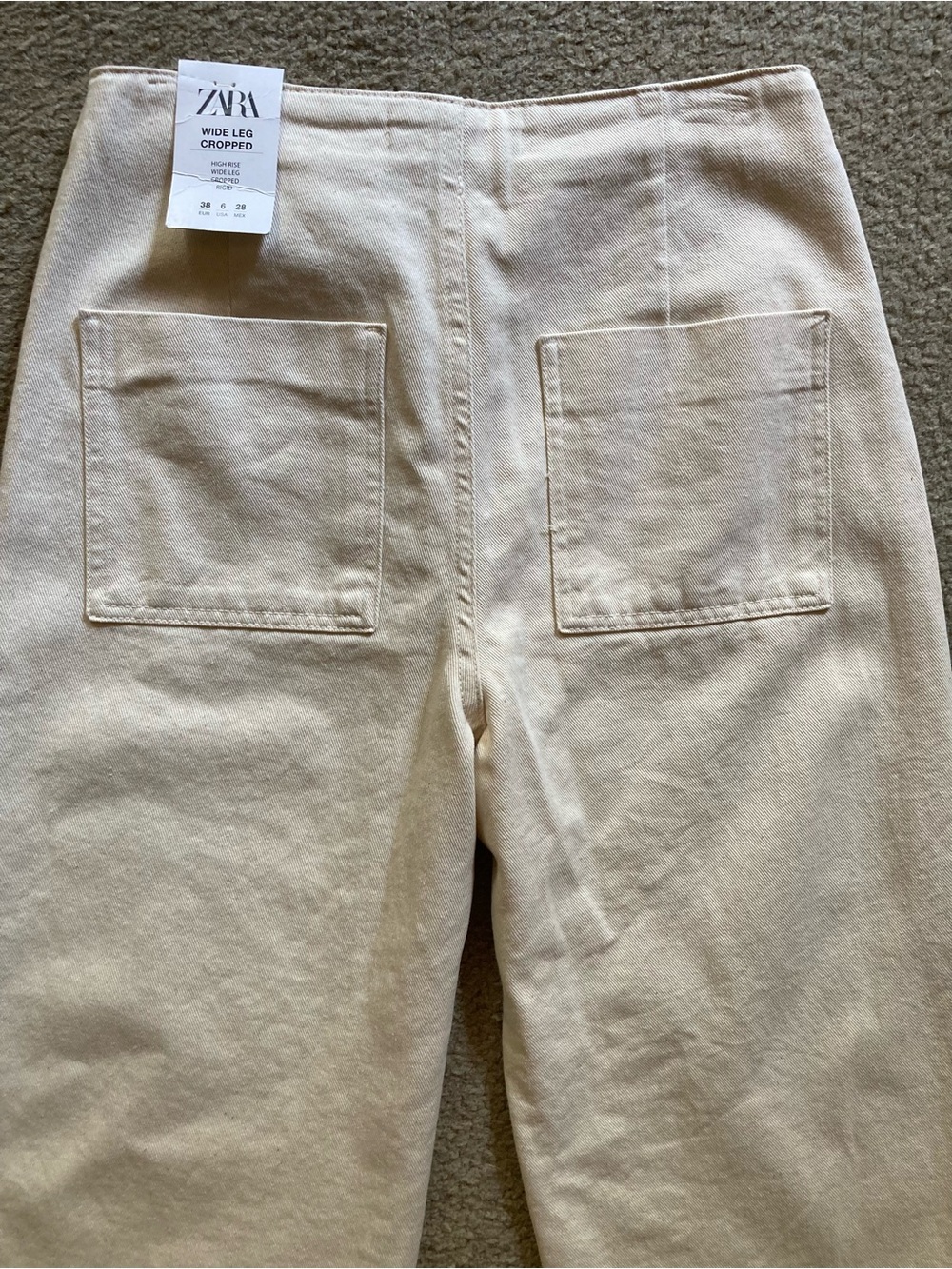 Zara Oatmeal Wide Leg High Rise Cropped Sailor Denim Trouser Jeans, NWT Sz 6 - Picture 8 of 12